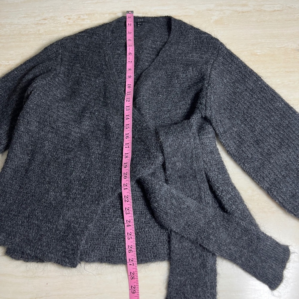 COS Women Charcoal Grey Mohair Wool Blend Wrap Tie Cardigan Sweater Size S A285A - Picture 11 of 13
